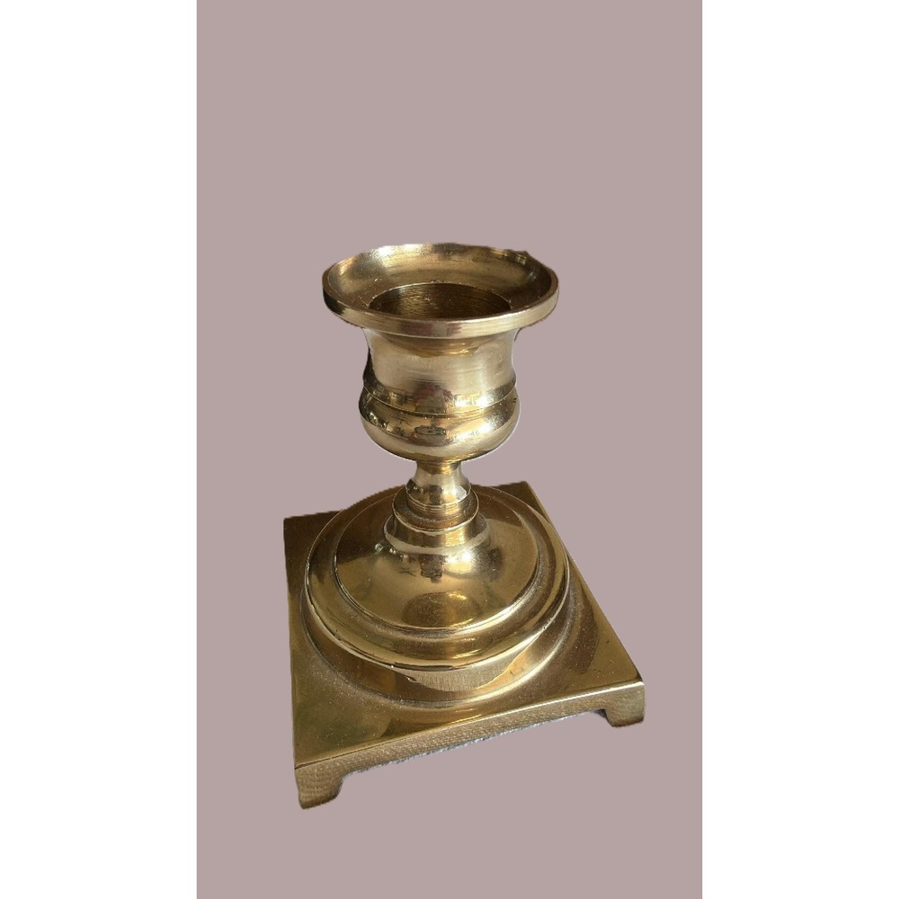 Candlestick 3in Brass Vintage 80s Square Base Taper Classic